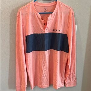 Hurley Men's Coral and Navy Long Sleeve Tee